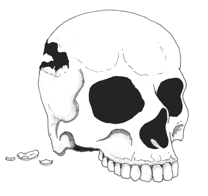 White and black hand-drawn skull